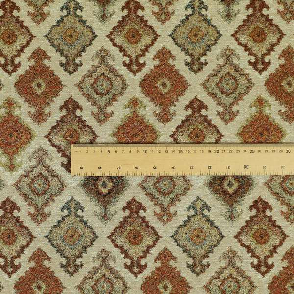 Bruges Modern White Orange Green Traditional Tile Geometric Pattern Upholstery Fabric CTR-734 - Handmade Cushions