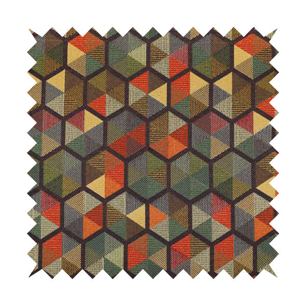 Arcadia Geometric Hexagon Pattern Purple Multicolour Chenille Upholstery Fabric CTR-735