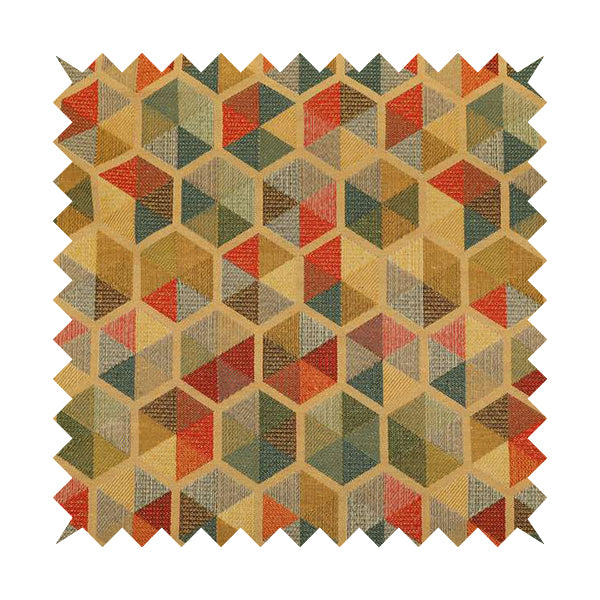 Arcadia Geometric Hexagon Pattern Yellow Multicolour Chenille Upholstery Fabric CTR-736 - Roman Blinds