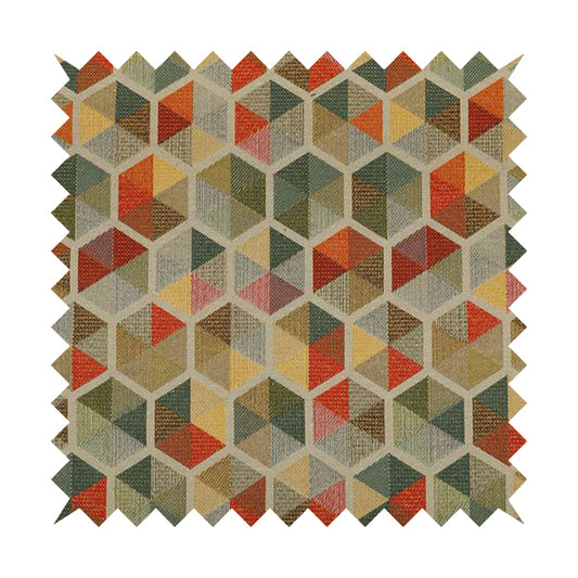 Arcadia Geometric Hexagon Pattern Silver Multicolour Chenille Upholstery Fabric CTR-738