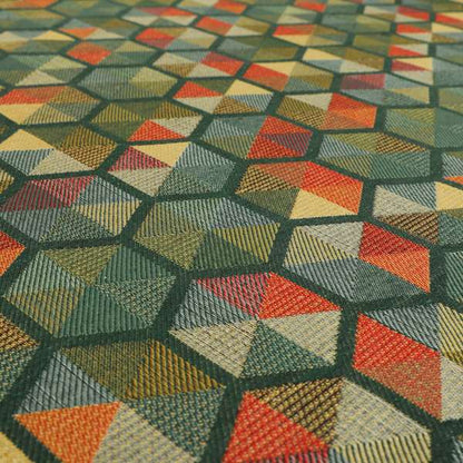 Arcadia Geometric Hexagon Pattern Green Multicolour Chenille Upholstery Fabric CTR-739