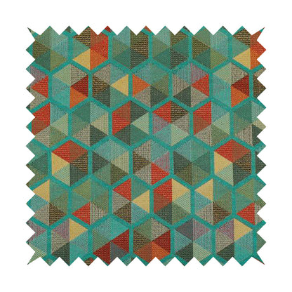 Arcadia Geometric Hexagon Pattern Teal Multicolour Chenille Upholstery Fabric CTR-740 - Made To Measure Curtains