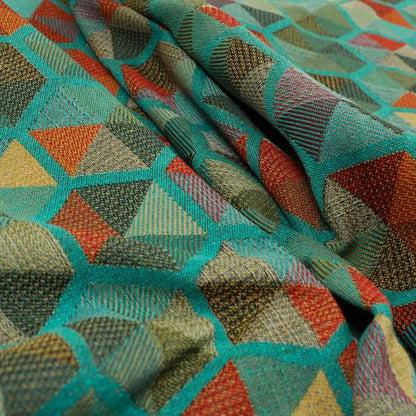 Arcadia Geometric Hexagon Pattern Teal Multicolour Chenille Upholstery Fabric CTR-740