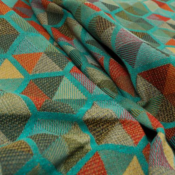 Arcadia Geometric Hexagon Pattern Teal Multicolour Chenille Upholstery Fabric CTR-740 - Made To Measure Curtains