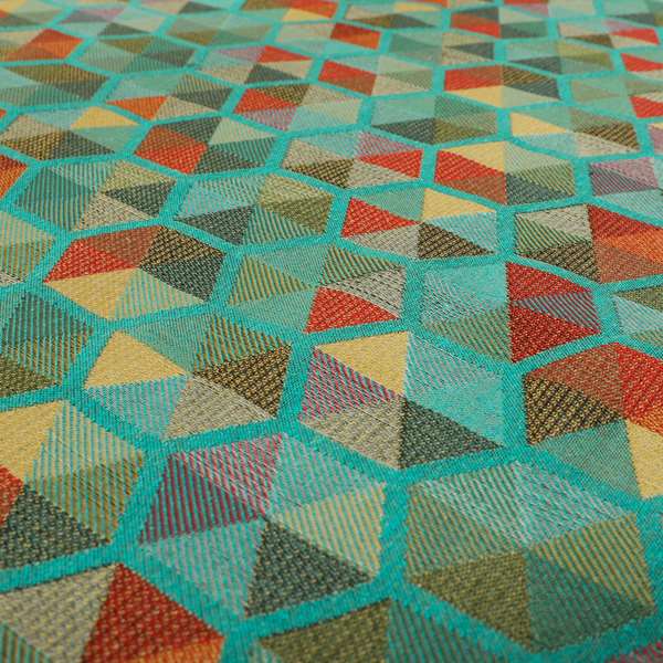 Arcadia Geometric Hexagon Pattern Teal Multicolour Chenille Upholstery Fabric CTR-740 - Made To Measure Curtains