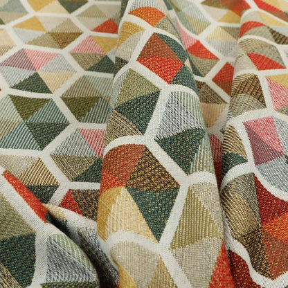 Arcadia Geometric Hexagon Pattern White Multicolour Chenille Upholstery Fabric CTR-742 - Roman Blinds