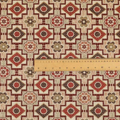 Acer Red Burgundy Colour Chenille Upholstery Fabric Geometric Floral Pattern CTR-743 - Roman Blinds