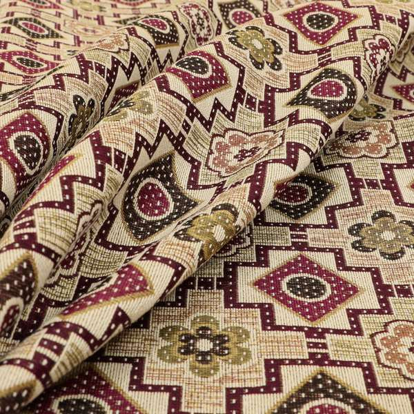 Acer Purple Green Colour Chenille Upholstery Fabric Geometric Floral Pattern CTR-744 - Made To Measure Curtains