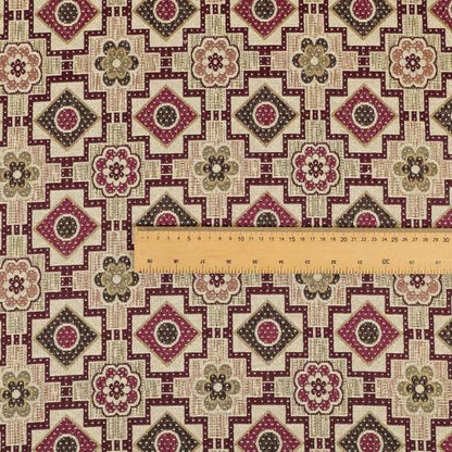 Acer Purple Green Colour Chenille Upholstery Fabric Geometric Floral Pattern CTR-744 - Roman Blinds