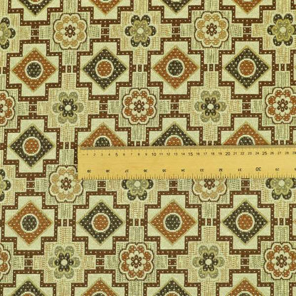 Acer Green Brown Colour Chenille Upholstery Fabric Geometric Floral Pattern CTR-745 - Roman Blinds