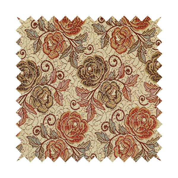 Acer Red Green Blue Colour Chenille Upholstery Fabric Rose Floral Pattern CTR-746 - Handmade Cushions