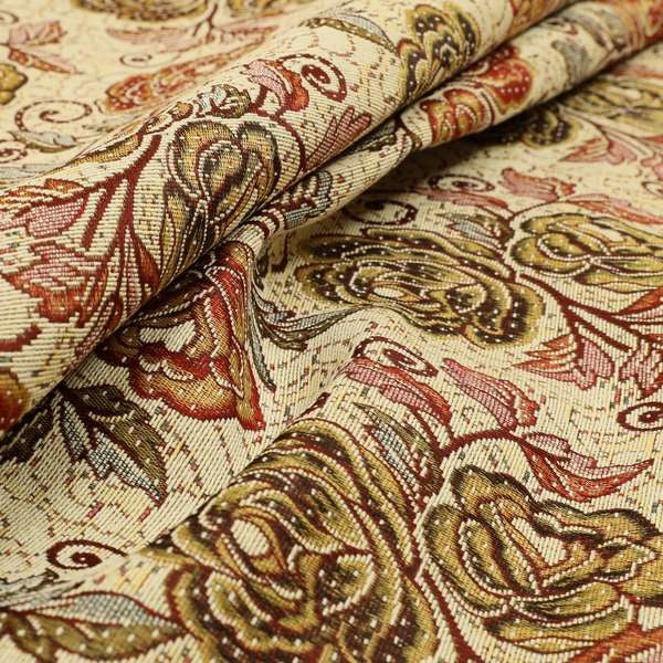 Acer Red Green Blue Colour Chenille Upholstery Fabric Rose Floral Pattern CTR-746