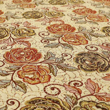 Acer Red Green Blue Colour Chenille Upholstery Fabric Rose Floral Pattern CTR-746 - Roman Blinds