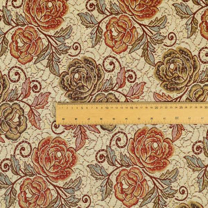 Acer Red Green Blue Colour Chenille Upholstery Fabric Rose Floral Pattern CTR-746 - Roman Blinds