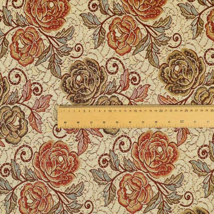 Acer Red Green Blue Colour Chenille Upholstery Fabric Rose Floral Pattern CTR-746