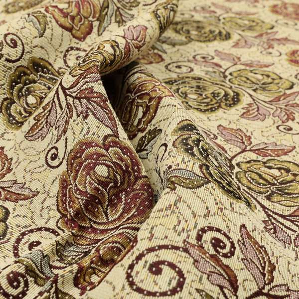 Acer Purple Green Colour Chenille Upholstery Fabric Rose Floral Pattern CTR-747 - Roman Blinds