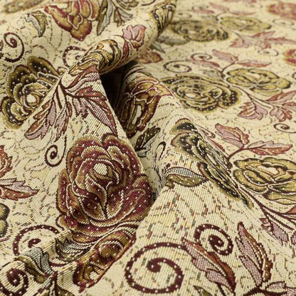 Acer Purple Green Colour Chenille Upholstery Fabric Rose Floral Pattern CTR-747