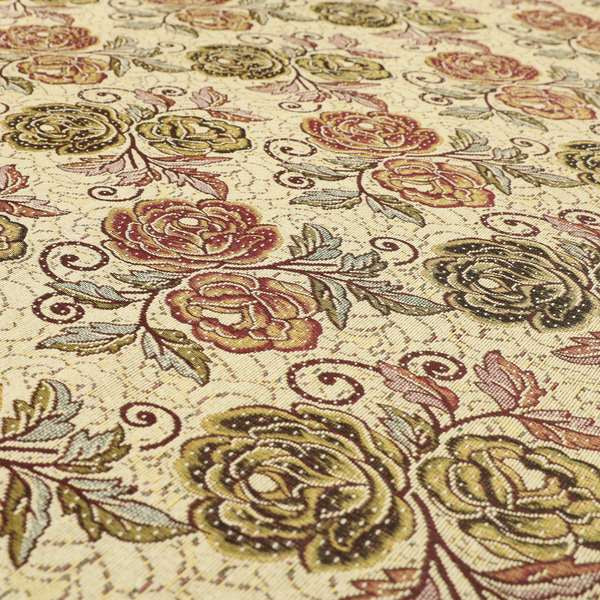 Acer Purple Green Colour Chenille Upholstery Fabric Rose Floral Pattern CTR-747 - Roman Blinds