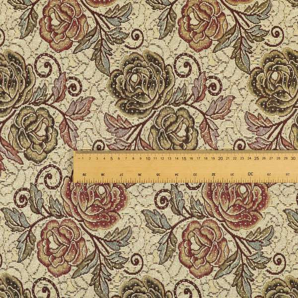 Acer Purple Green Colour Chenille Upholstery Fabric Rose Floral Pattern CTR-747 - Roman Blinds