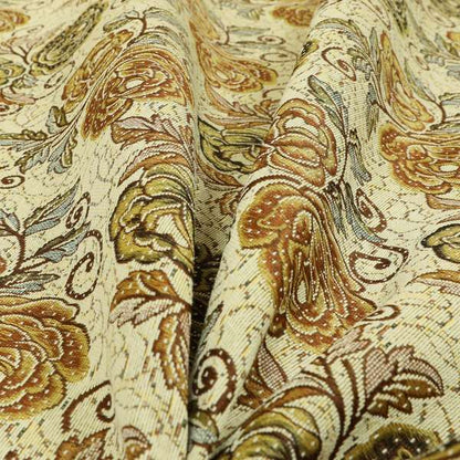 Acer Brown Green Colour Chenille Upholstery Fabric Rose Floral Pattern CTR-748 - Roman Blinds