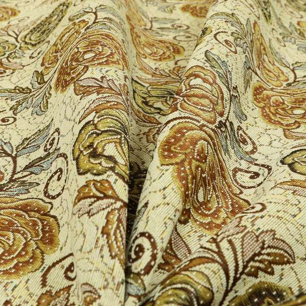 Acer Brown Green Colour Chenille Upholstery Fabric Rose Floral Pattern CTR-748