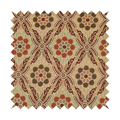 Acer Red Colour Chenille Upholstery Fabric Traditional Damask Pattern CTR-749 - Roman Blinds