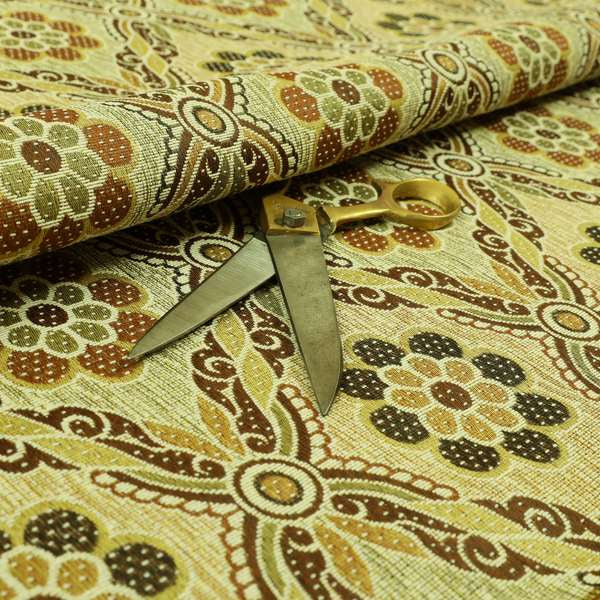 Acer Brown Colour Chenille Upholstery Fabric Traditional Damask Pattern CTR-751