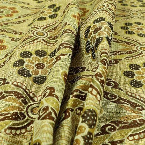 Acer Brown Colour Chenille Upholstery Fabric Traditional Damask Pattern CTR-751