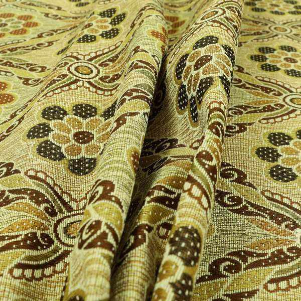 Acer Brown Colour Chenille Upholstery Fabric Traditional Damask Pattern CTR-751 - Made To Measure Curtains