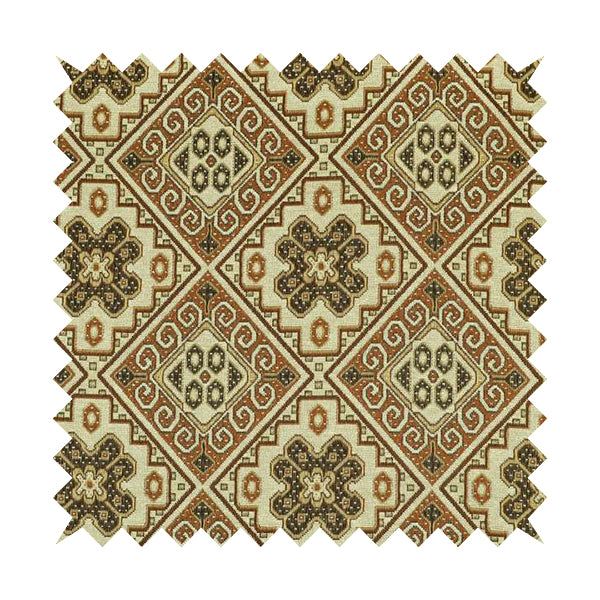 Acer Brown Colour Chenille Upholstery Fabric Geometric Traditional Tile Pattern CTR-754 - Roman Blinds