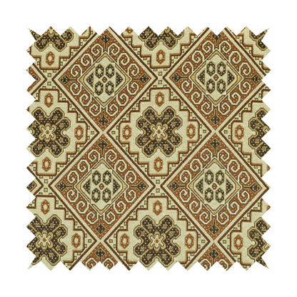 Acer Brown Colour Chenille Upholstery Fabric Geometric Traditional Tile Pattern CTR-754 - Made To Measure Curtains