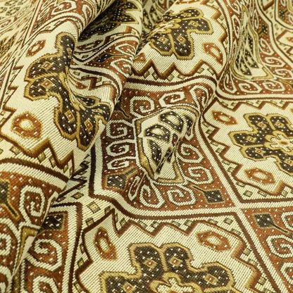Acer Brown Colour Chenille Upholstery Fabric Geometric Traditional Tile Pattern CTR-754
