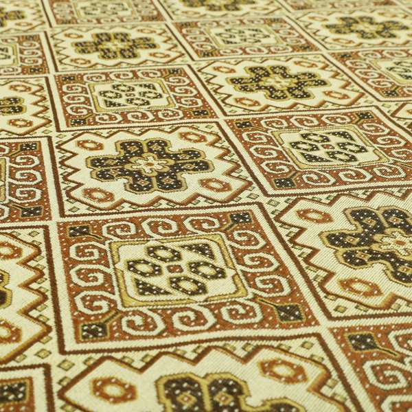 Acer Brown Colour Chenille Upholstery Fabric Geometric Traditional Tile Pattern CTR-754