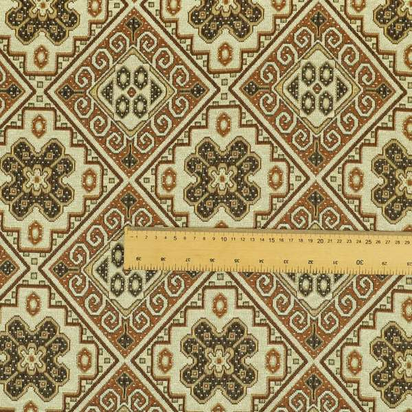 Acer Brown Colour Chenille Upholstery Fabric Geometric Traditional Tile Pattern CTR-754 - Roman Blinds