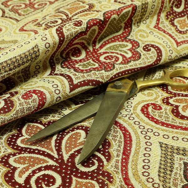 Acer Red Burgundy Chenille Upholstery Fabric Floral Damask Pattern CTR-755 - Roman Blinds