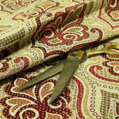 Acer Red Burgundy Chenille Upholstery Fabric Floral Damask Pattern CTR-755 - Made To Measure Curtains