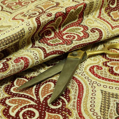 Acer Red Burgundy Chenille Upholstery Fabric Floral Damask Pattern CTR-755