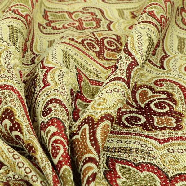 Acer Red Burgundy Chenille Upholstery Fabric Floral Damask Pattern CTR-755 - Made To Measure Curtains