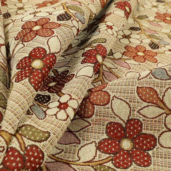 Acer Colourful Green Red Blue Chenille Upholstery Fabric Floral Pattern CTR-756