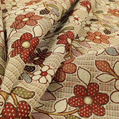Acer Colourful Green Red Blue Chenille Upholstery Fabric Floral Pattern CTR-756