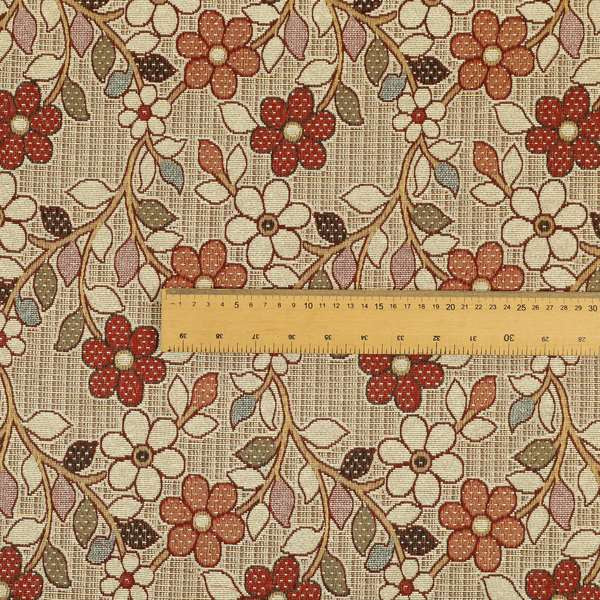 Acer Colourful Green Red Blue Chenille Upholstery Fabric Floral Pattern CTR-756 - Roman Blinds