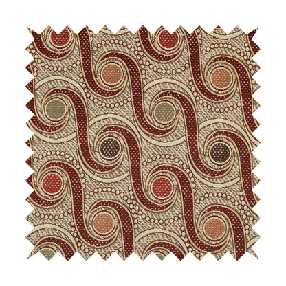 Acer Colourful Red Chenille Upholstery Fabric Modern Round Swirls Pattern CTR-757 - Roman Blinds