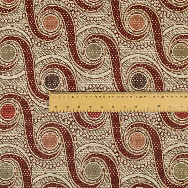 Acer Colourful Red Chenille Upholstery Fabric Modern Round Swirls Pattern CTR-757 - Roman Blinds