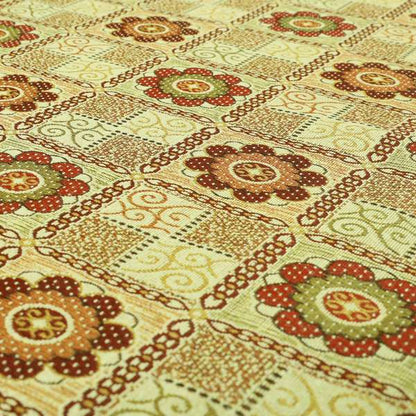Acer Colourful Red Green Chenille Upholstery Fabric Patchwork Flower Pattern CTR-758 - Handmade Cushions