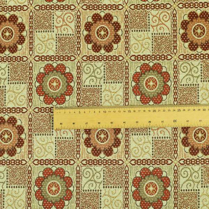 Acer Colourful Red Green Chenille Upholstery Fabric Patchwork Flower Pattern CTR-758 - Roman Blinds