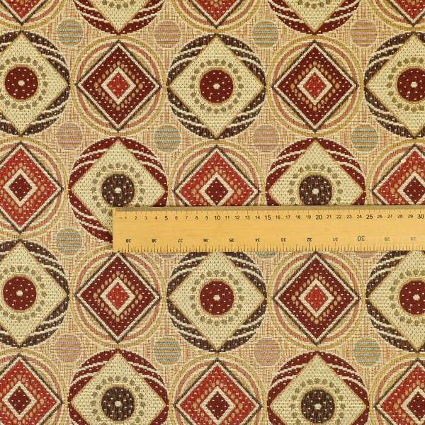 Acer Colourful Red Chenille Upholstery Curtain Fabric Modern Square Geometric Pattern CTR-759 - Roman Blinds