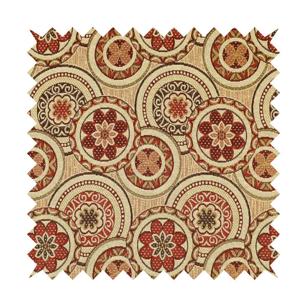 Acer Colourful Red Chenille Upholstery Fabric Circular Floral Modern Pattern CTR-760 - Roman Blinds