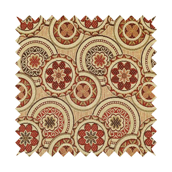 Acer Colourful Red Chenille Upholstery Fabric Circular Floral Modern Pattern CTR-760 - Handmade Cushions