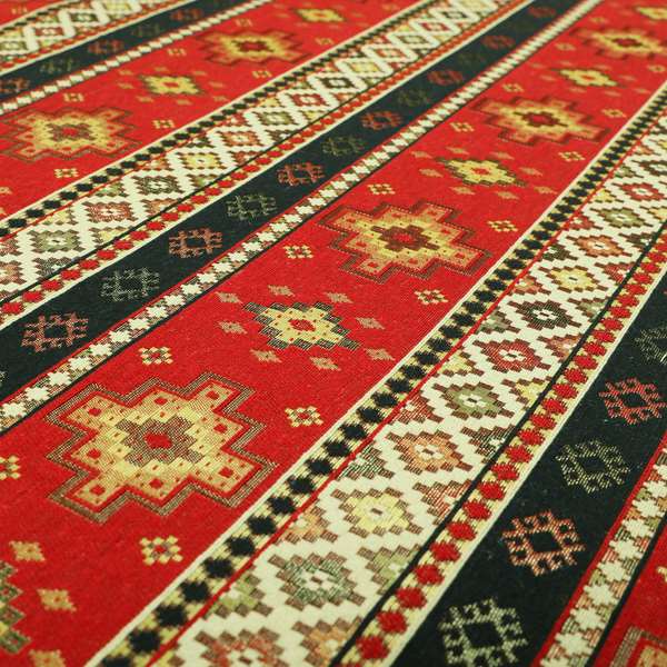 Persia Aztec Red Blue Chenille Upholstery Fabric Traditional Kilim Stripe Pattern CTR-761 - Handmade Cushions