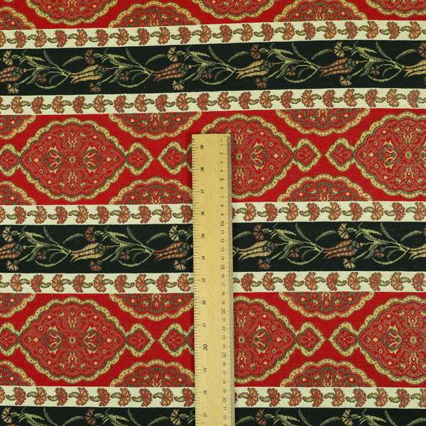Persia Aztec Red Blue Chenille Upholstery Fabric Traditional Floral Stripe Pattern CTR-765 - Handmade Cushions